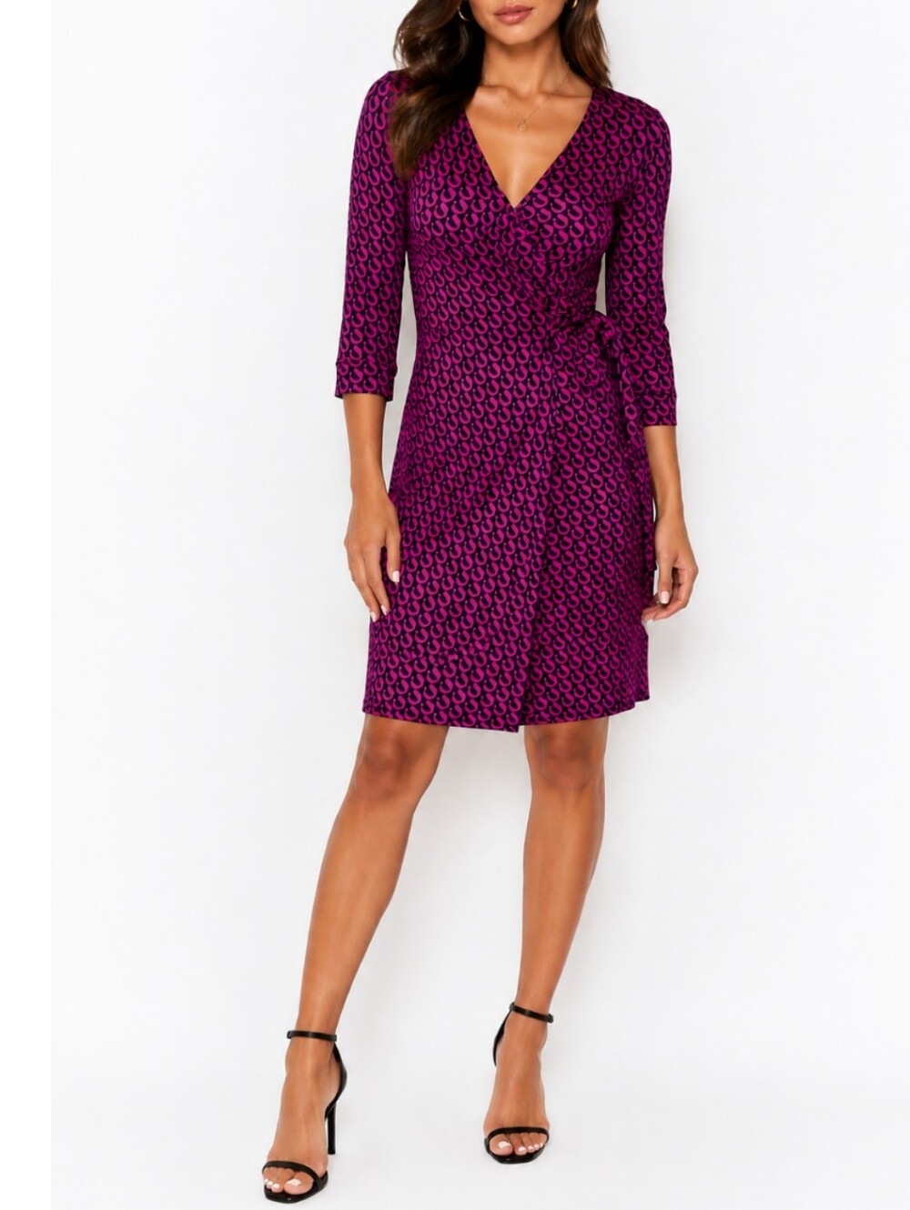 Diane von Furstenberg New Julian Two Silk Jersey Wrap Dress 6 Pink Chain Link